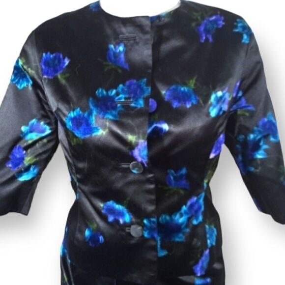 MATSUKO BLACK AND BLUE FLORAL DRESS SET SZ.0-2 EUC - Picture 6 of 9